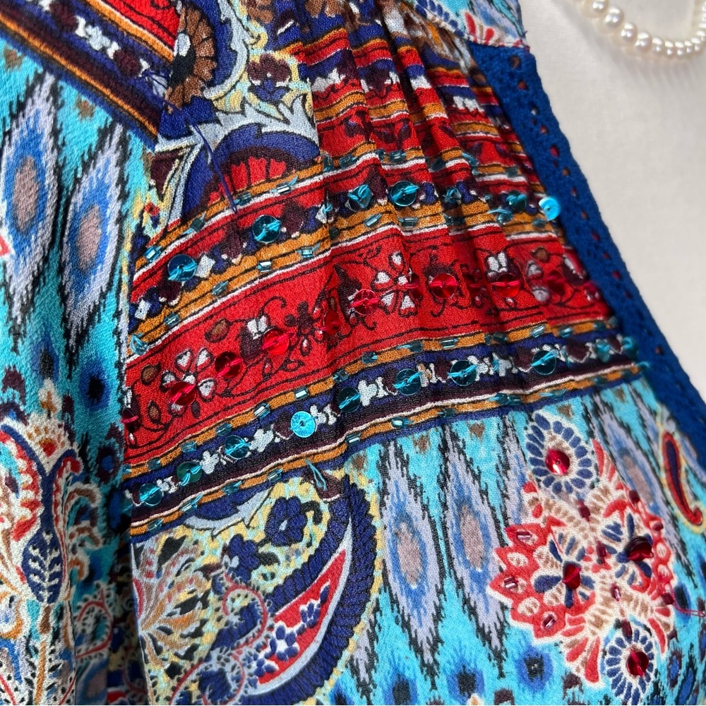 SOFT SURROUNDINGS Turquoise Coastal Cowgirl Flowy Semi-Sheer Chiffon Top, M - Picture 11 of 12